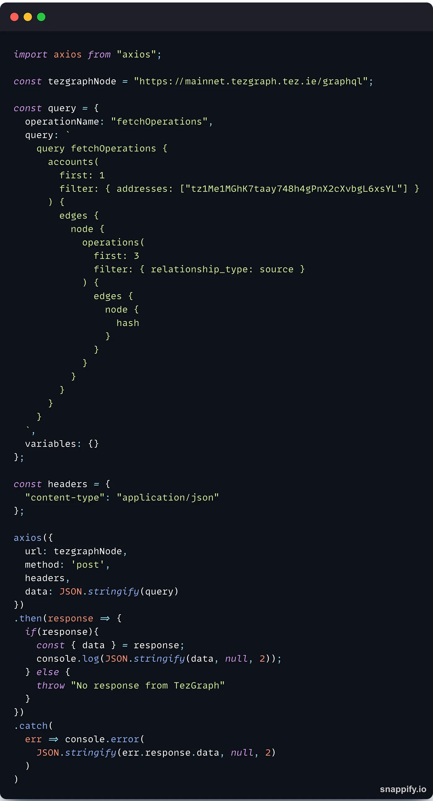 TezGraph request made from TypeScript