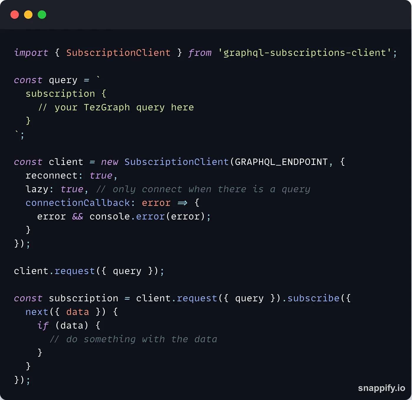 TezGraph subscription made from TypeScript